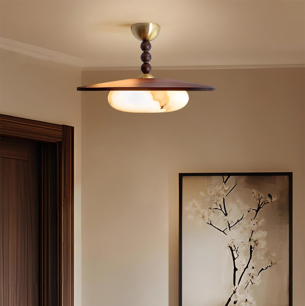Ceiling Light White And Walnut Diffuser Imitation Alabaster