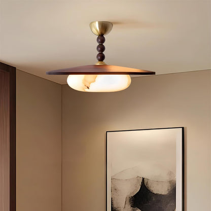 Ceiling Light White And Walnut Diffuser Imitation Alabaster