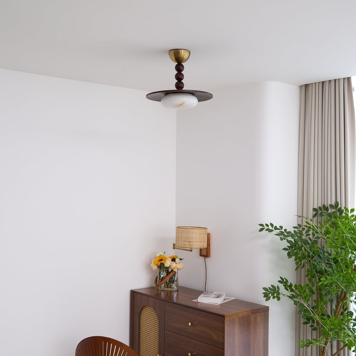 Ceiling Light White And Walnut Diffuser Imitation Alabaster
