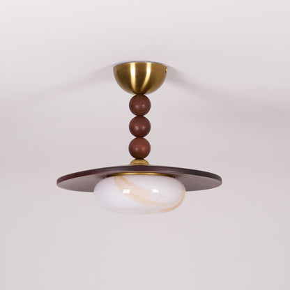 Imitation Alabaster Diffuser With Walnut Wood Ceiling Light