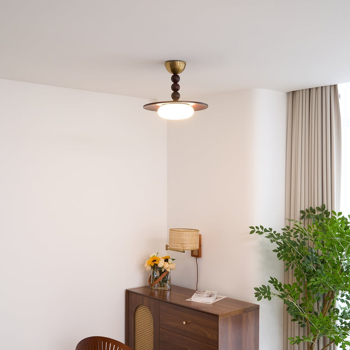 Ceiling Light White And Walnut Diffuser Imitation Alabaster