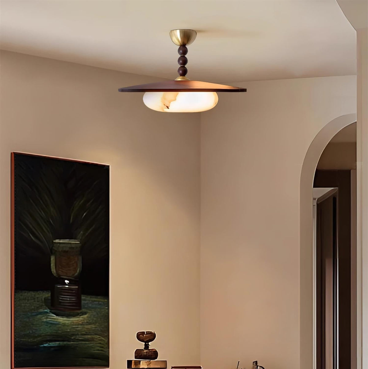 Ceiling Light White And Walnut Diffuser Imitation Alabaster