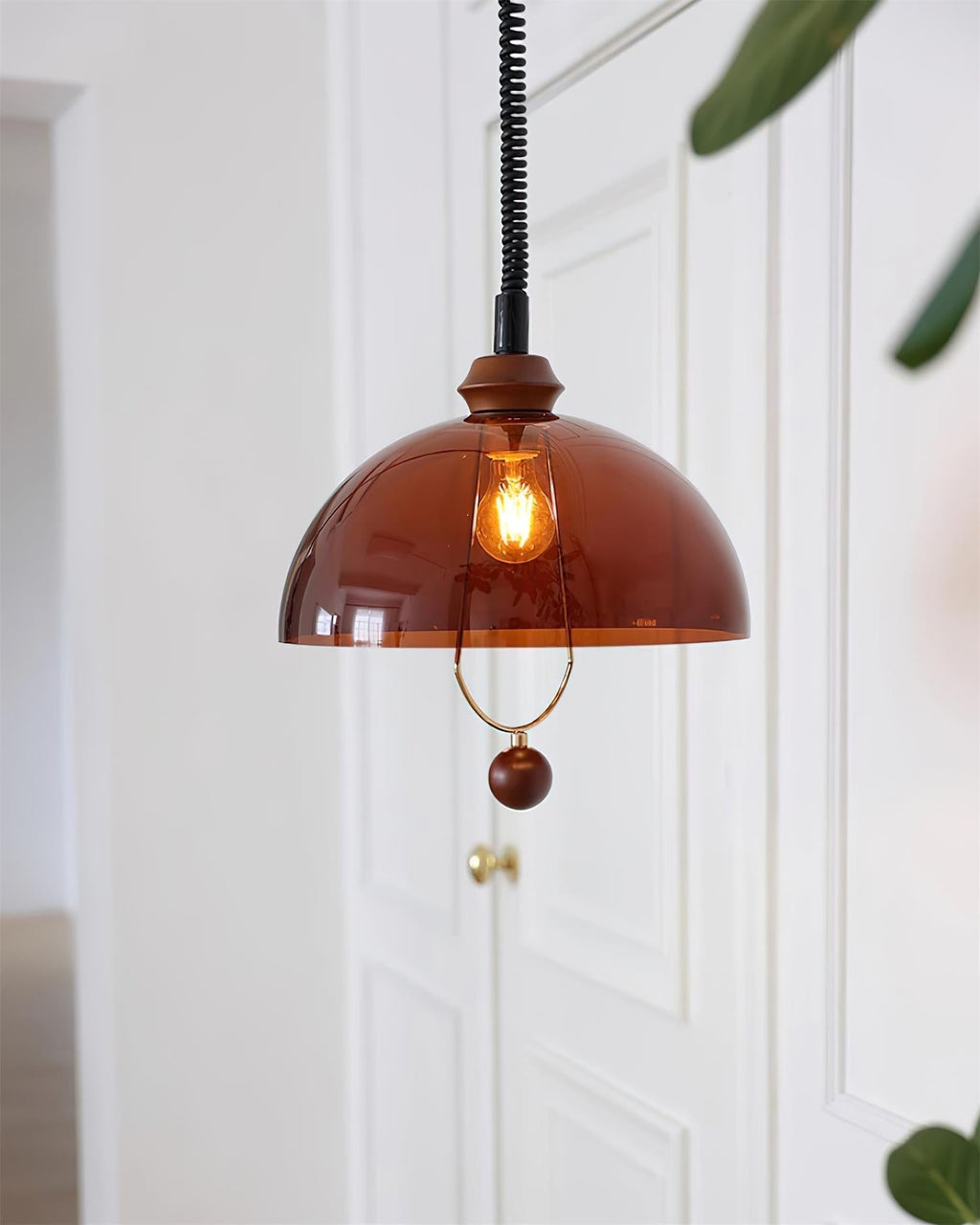 Walnut Wood Accents Elegant Glass Pendant Light