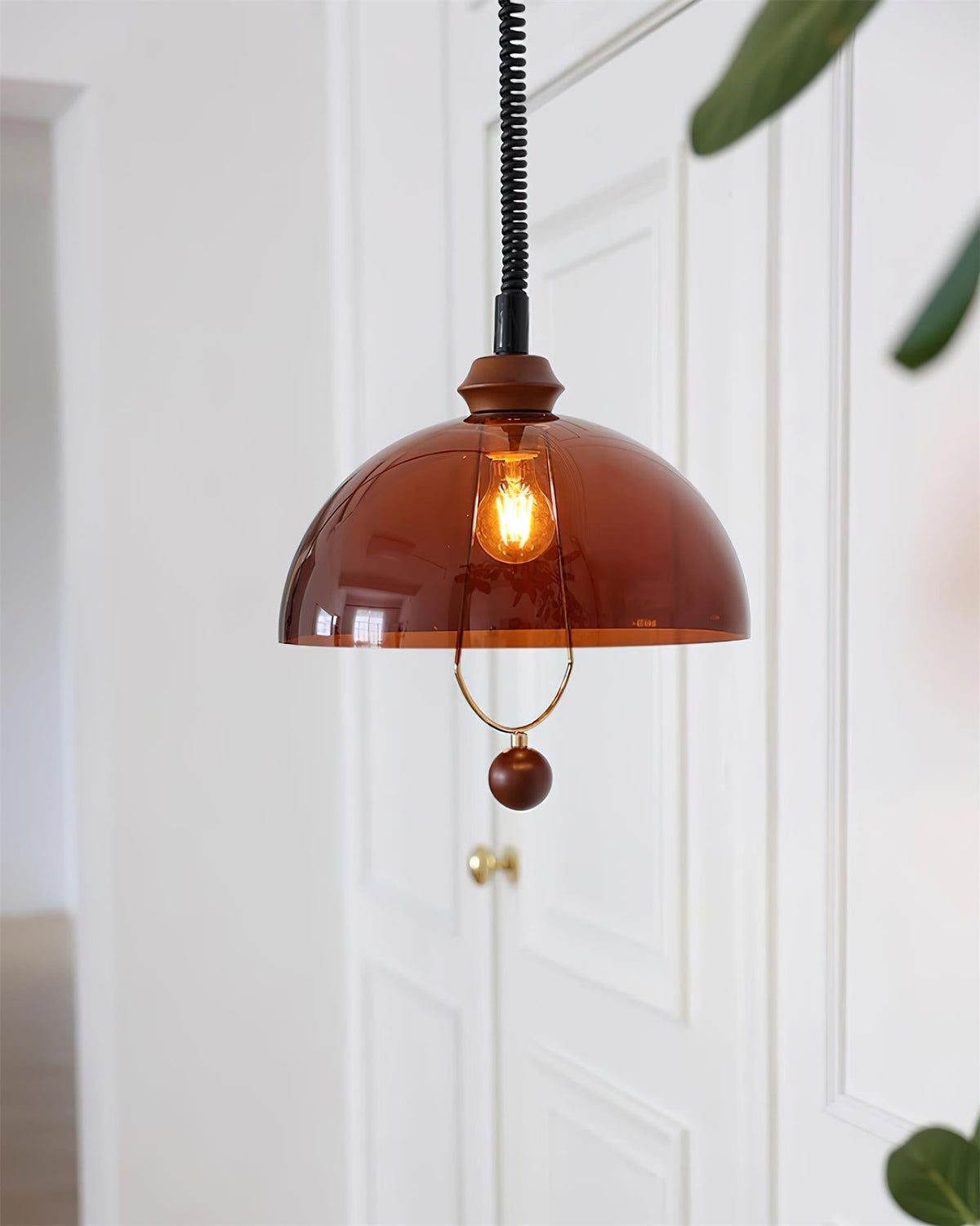 Walnut Wood Accents Elegant Glass Pendant Light