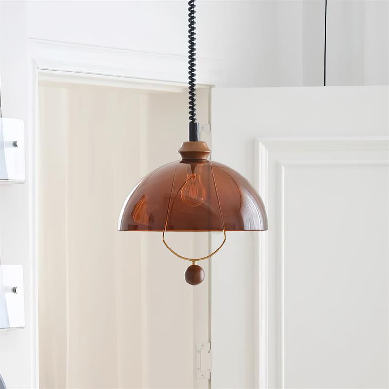 Walnut Wood Accents Elegant Glass Pendant Light