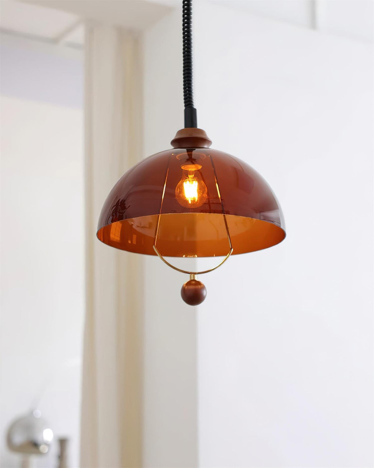 Walnut Wood Accents Elegant Glass Pendant Light