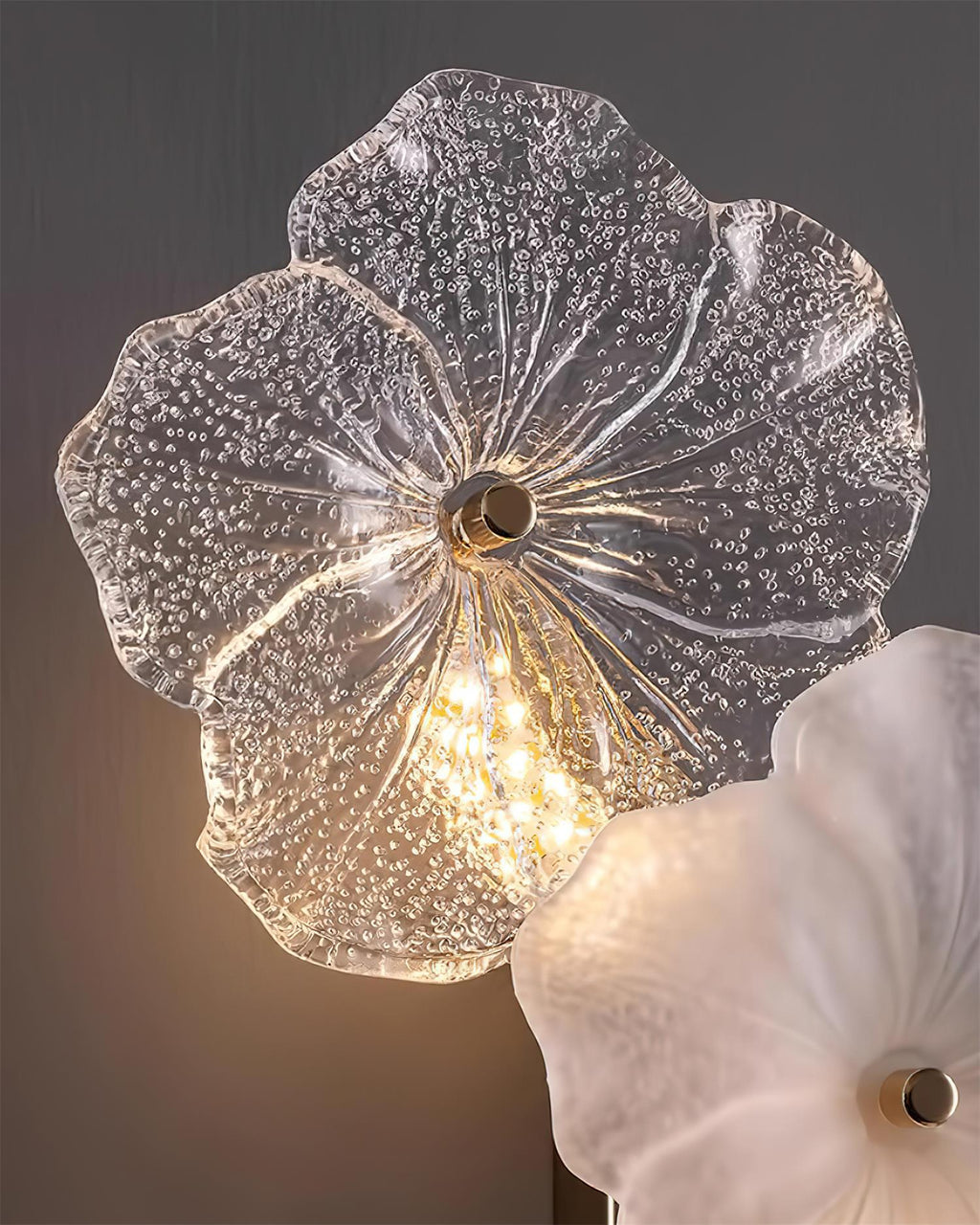 Dimmer Compatible Hardwired Metal And Glass Floral Wall Lamp G9