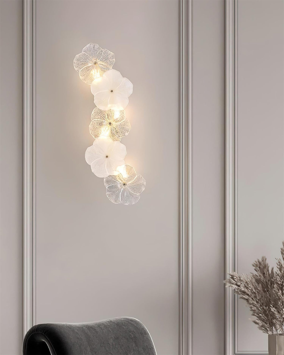 Dimmer Compatible Hardwired Metal And Glass Floral Wall Lamp G9