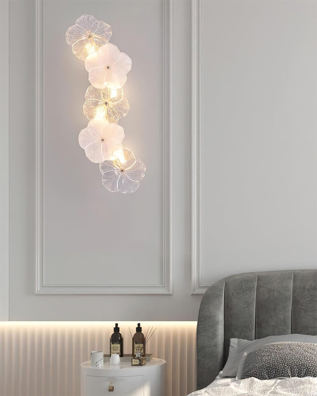 Dimmer Compatible Hardwired Metal And Glass Floral Wall Lamp G9