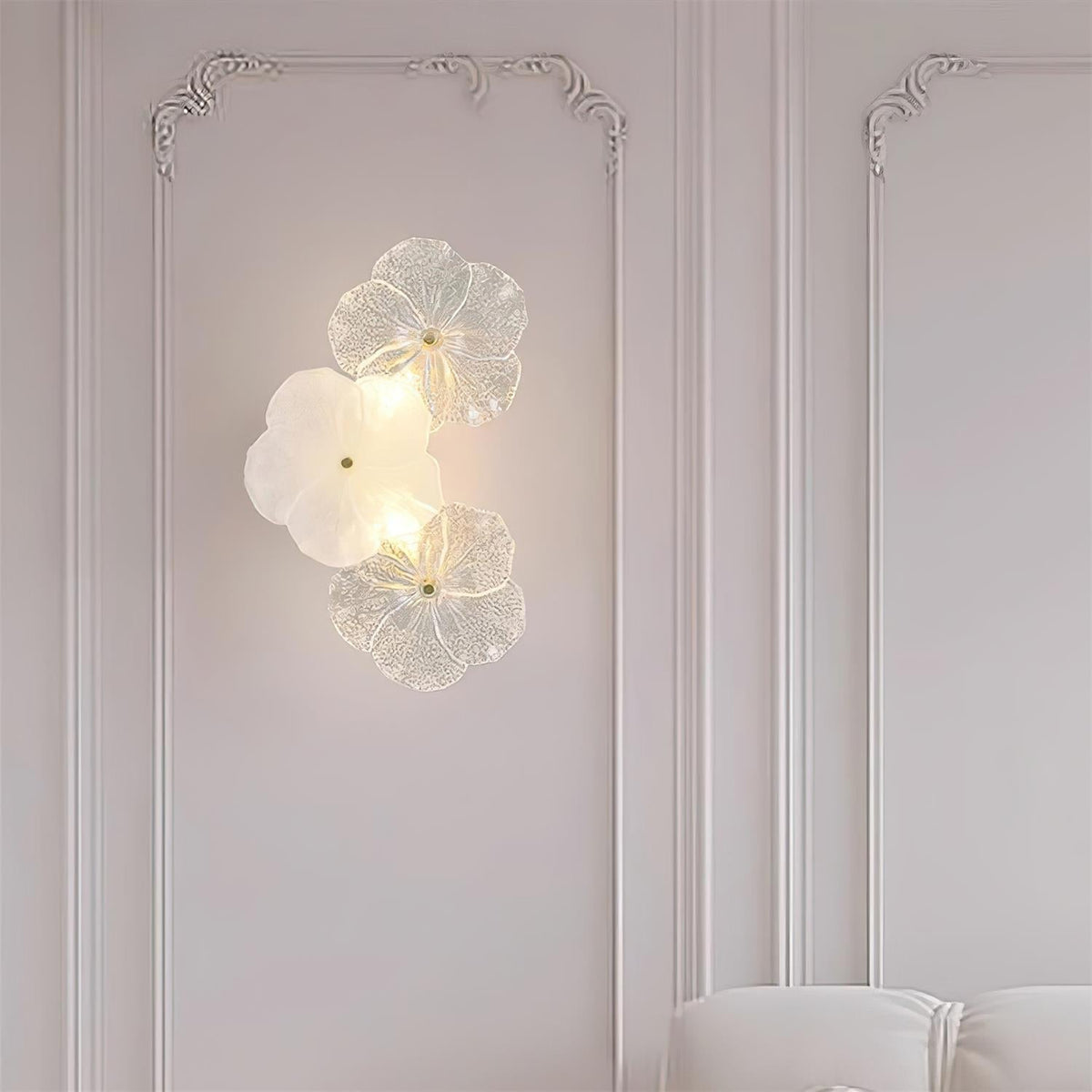 Dimmer Compatible Hardwired Metal And Glass Floral Wall Lamp G9