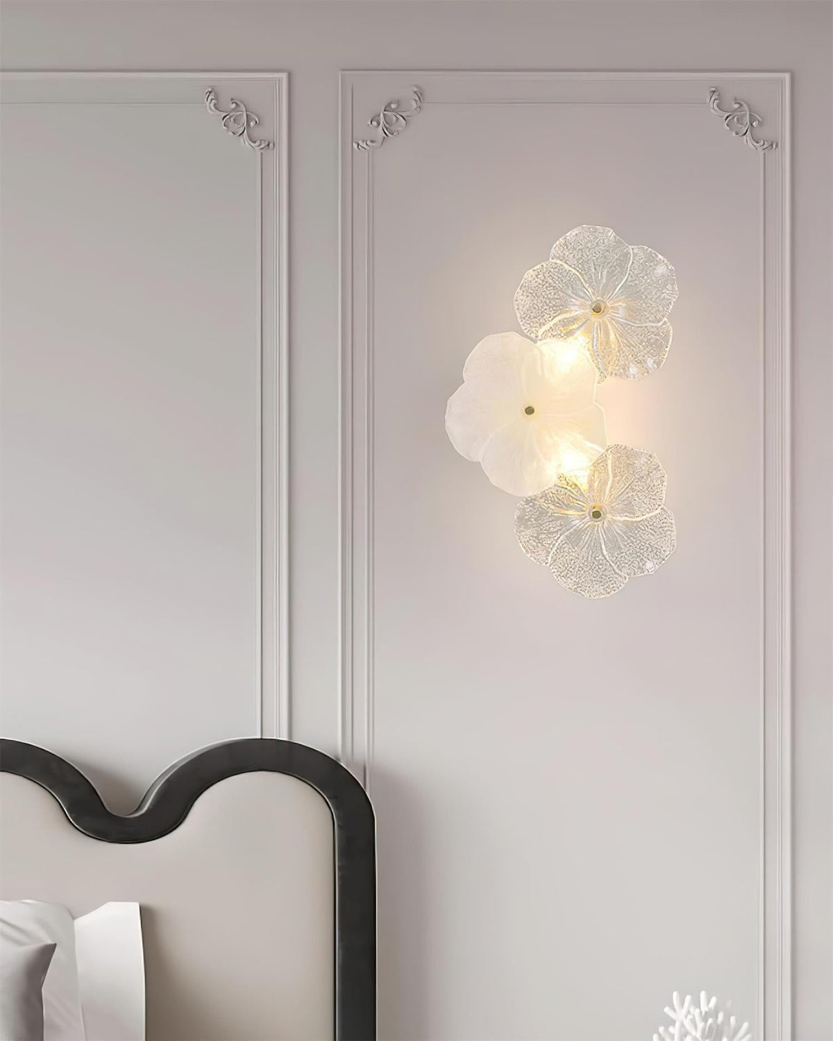 Dimmer Compatible Hardwired Metal And Glass Floral Wall Lamp G9