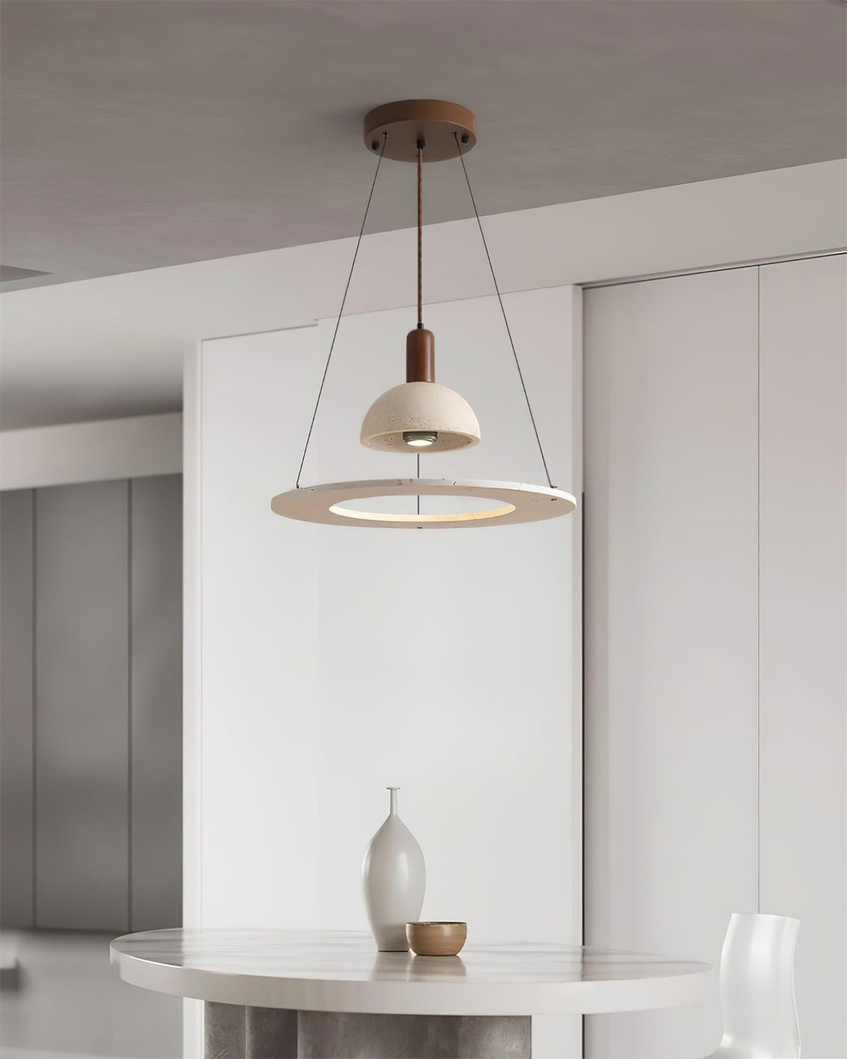 Sculptural Ambience Travertine Dome Pendant Lamp