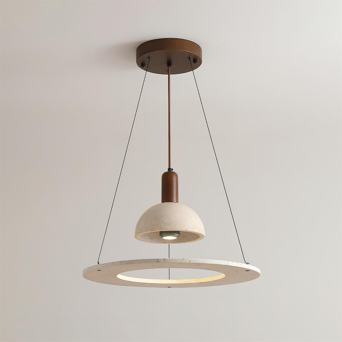 Sculptural Ambience Travertine Dome Pendant Lamp