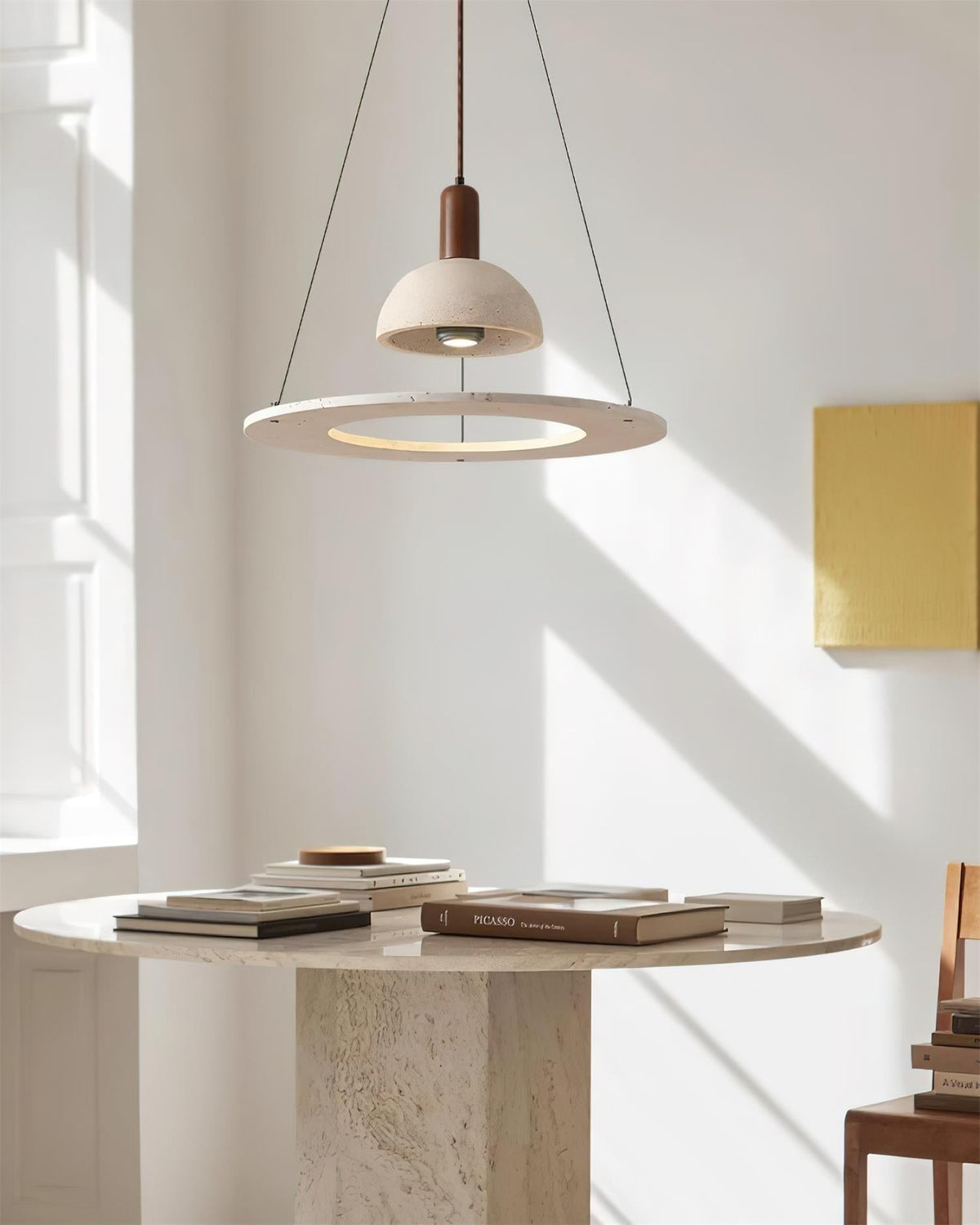 Sculptural Ambience Travertine Dome Pendant Lamp