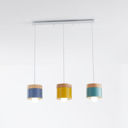 Metal And Wood Warm Glow Can Shape Pendant Light