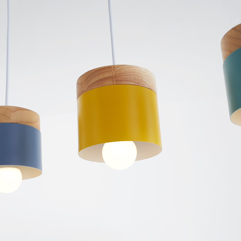 Metal And Wood Warm Glow Can Shape Pendant Light