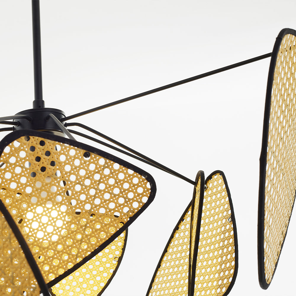 Rattan And Metal Pendant Light With Leaf Grid Design