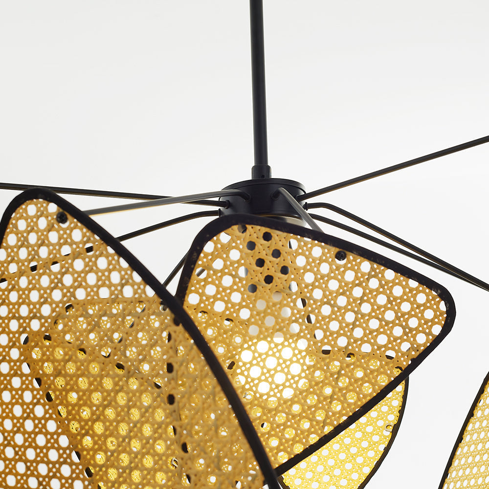 Rattan And Metal Pendant Light With Leaf Grid Design
