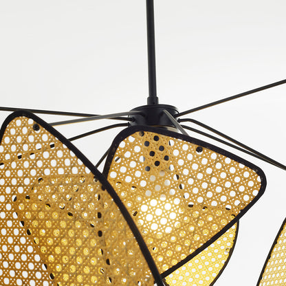 Rattan And Metal Pendant Light With Leaf Grid Design