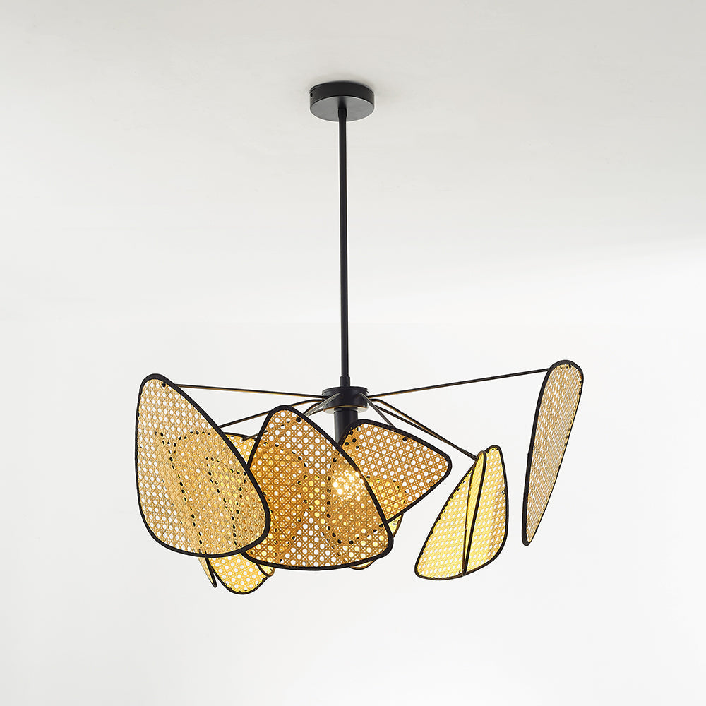 Rattan And Metal Pendant Light With Leaf Grid Design