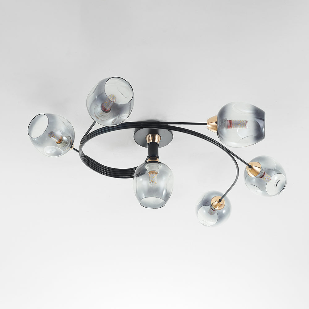 Black Gold Finish Dining Room Aurora Glass Flush Mount Ceiling Light