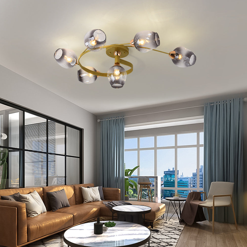 Black Gold Finish Dining Room Aurora Glass Flush Mount Ceiling Light