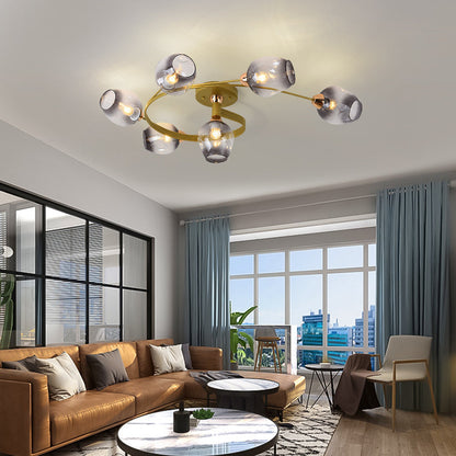 Black Gold Finish Dining Room Aurora Glass Flush Mount Ceiling Light