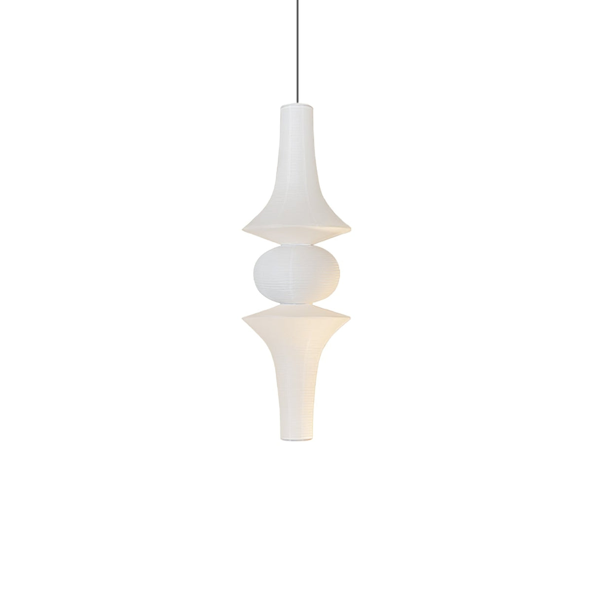 Vertical Sculptural Pendant Light With Warm Paper Glow