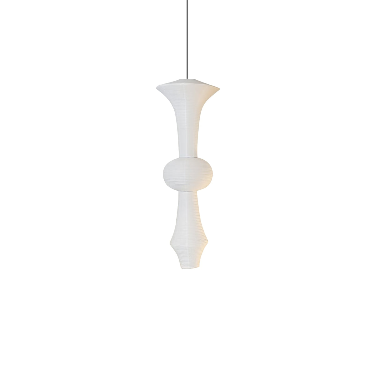 Vertical Sculptural Pendant Light With Warm Paper Glow