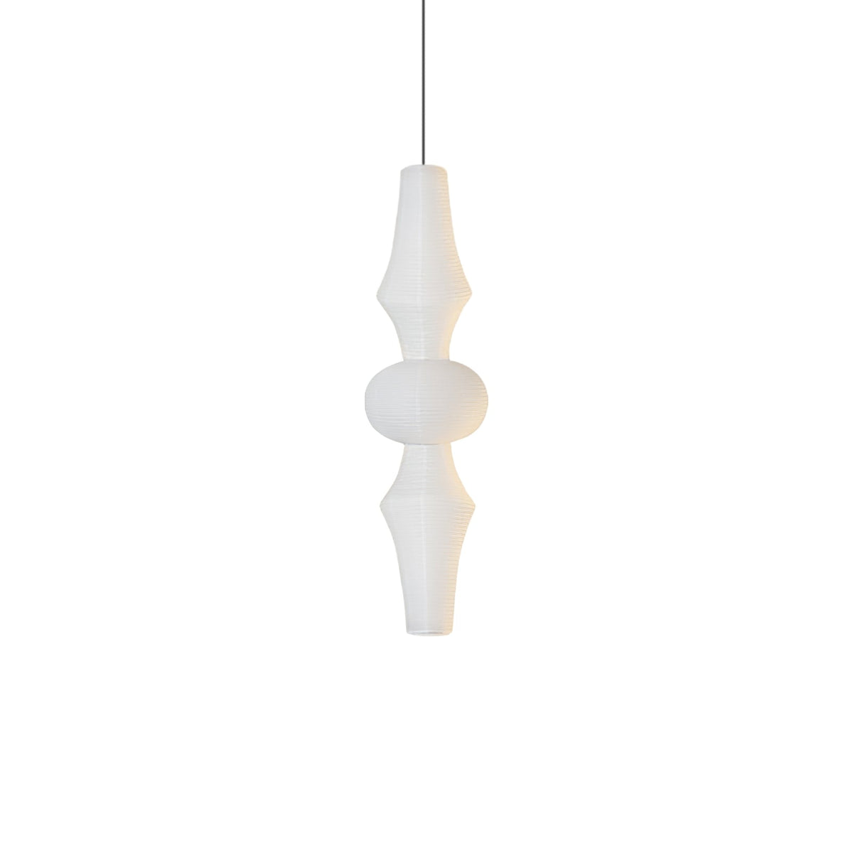 Vertical Sculptural Pendant Light With Warm Paper Glow