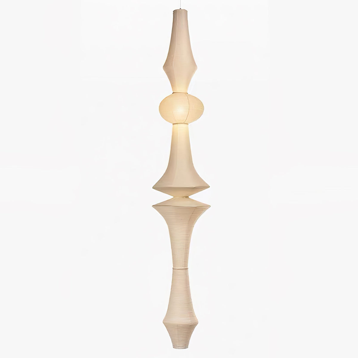 Vertical Sculptural Pendant Light With Warm Paper Glow