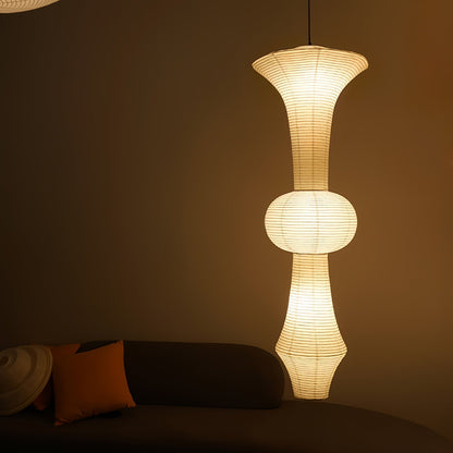 Vertical Sculptural Pendant Light With Warm Paper Glow