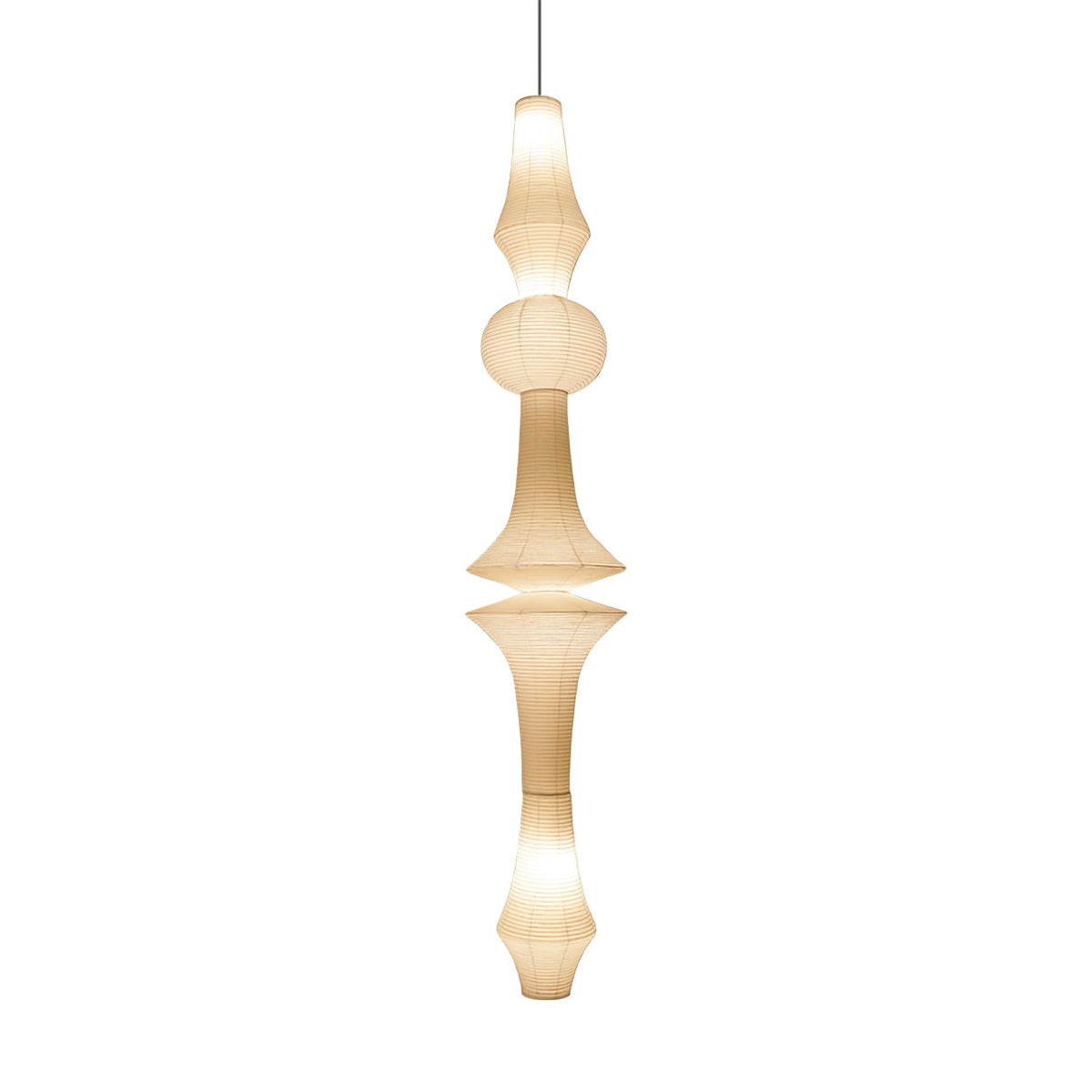 Vertical Sculptural Pendant Light With Warm Paper Glow