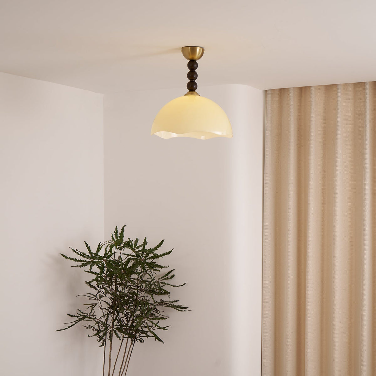 Walnut Finish Vintage Glass Ceiling Light With Amber