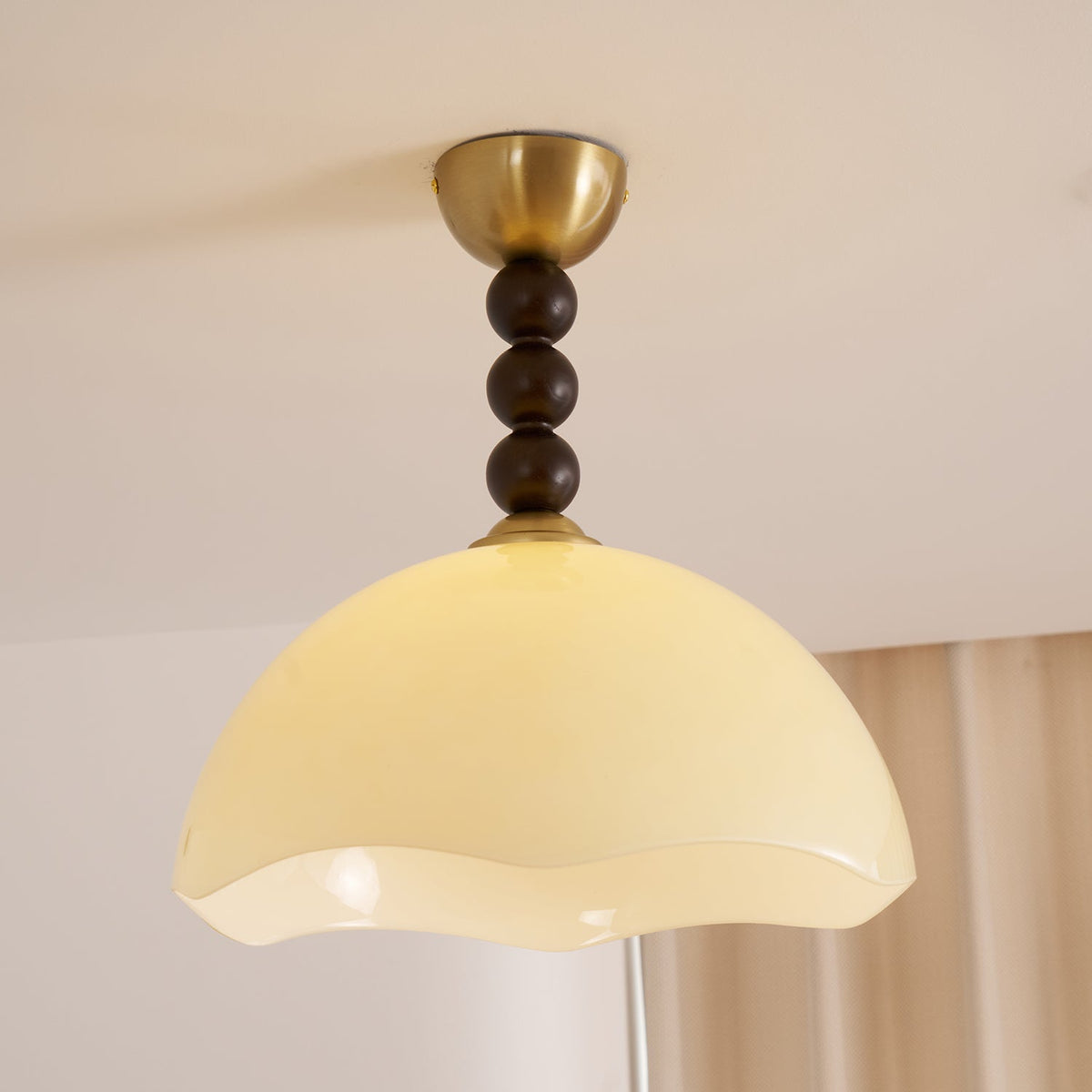 Walnut Finish Vintage Glass Ceiling Light With Amber