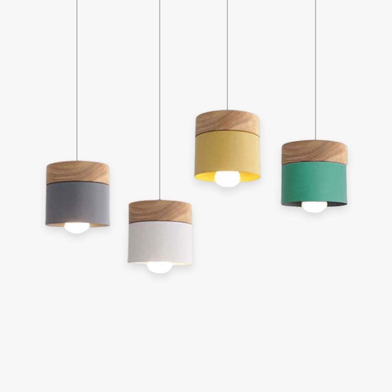 Metal And Wood Warm Glow Can Shape Pendant Light