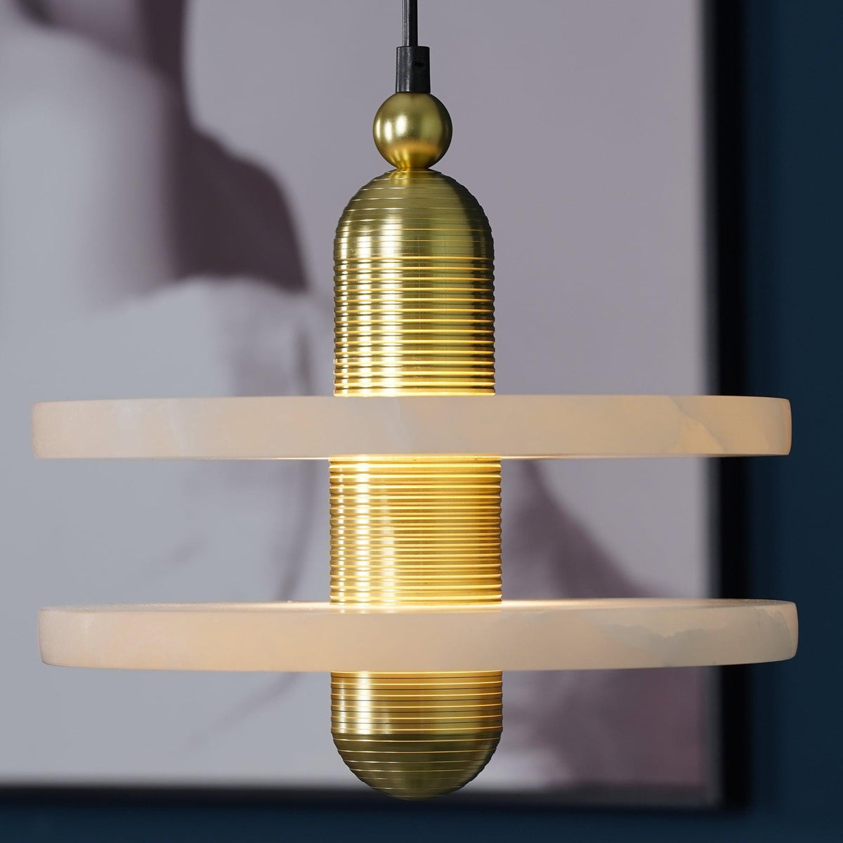Alabaster Shade Ambient Light Copper Pendant Lamp
