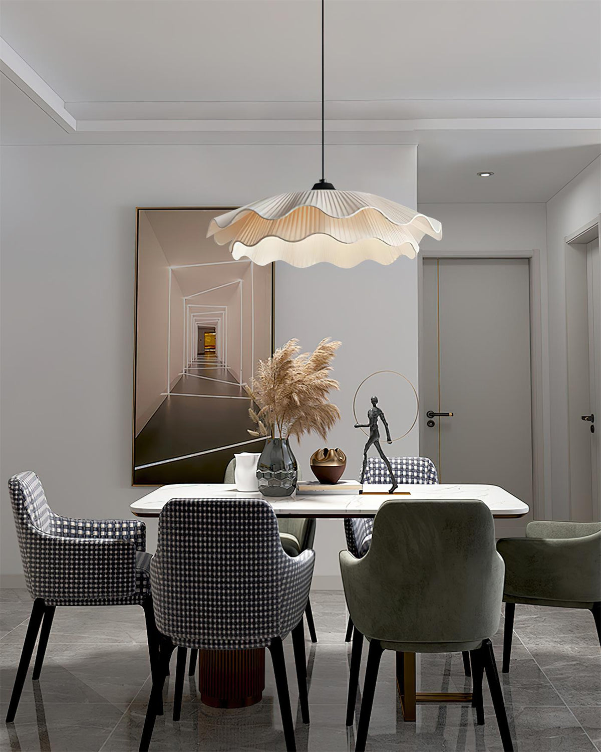 Warm White Glow Wavy Pleated Pendant Light