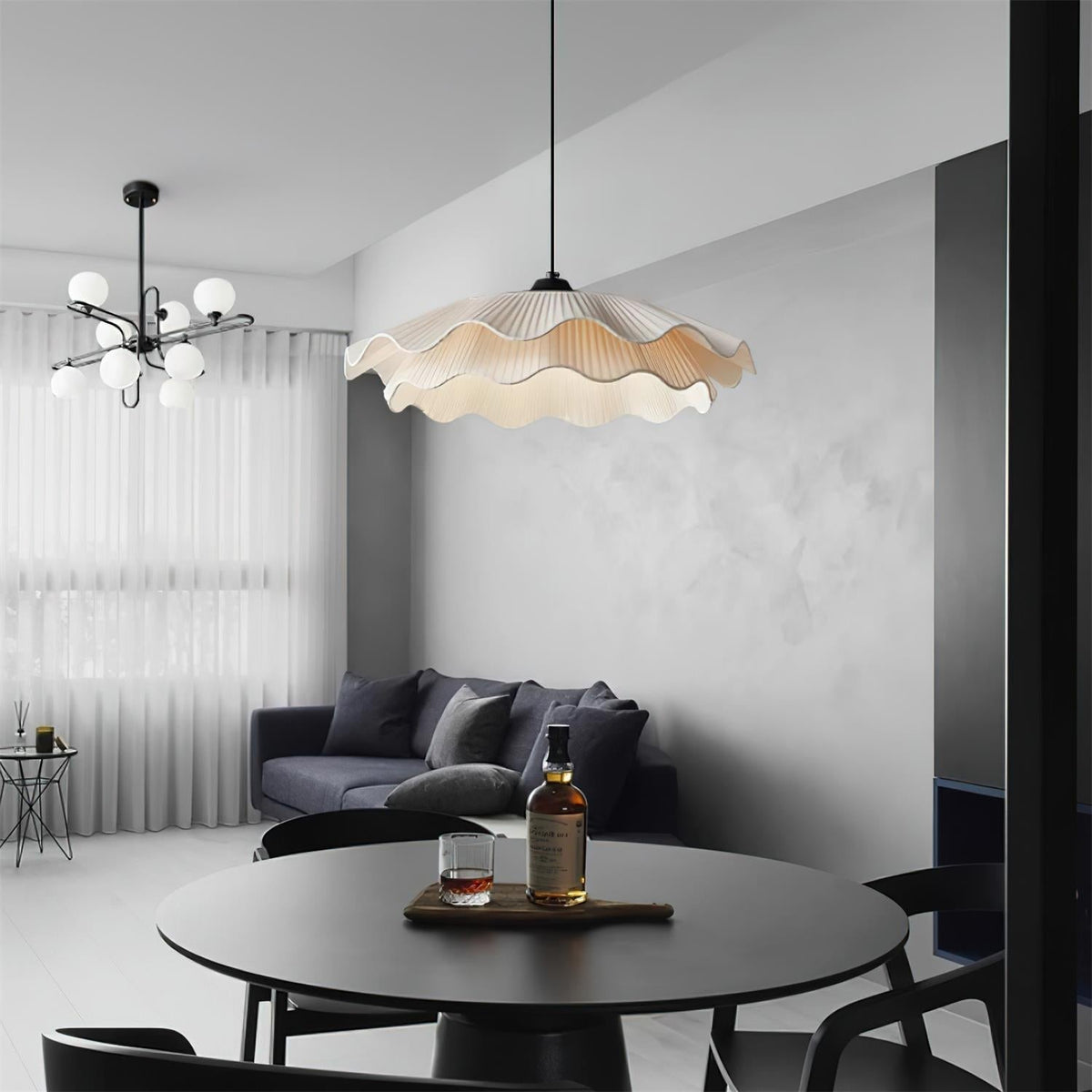 Warm White Glow Wavy Pleated Pendant Light