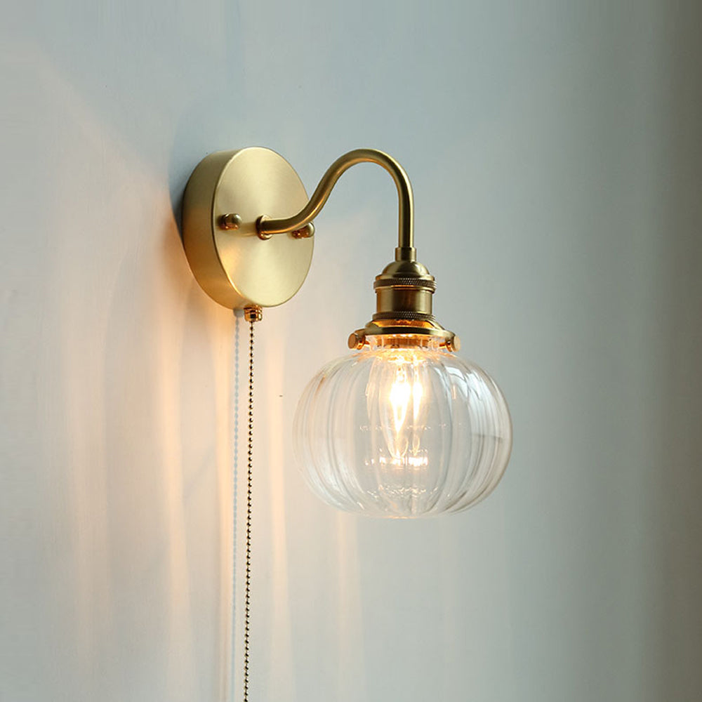 Pull Chain Heritage Brass Glass Wall Light