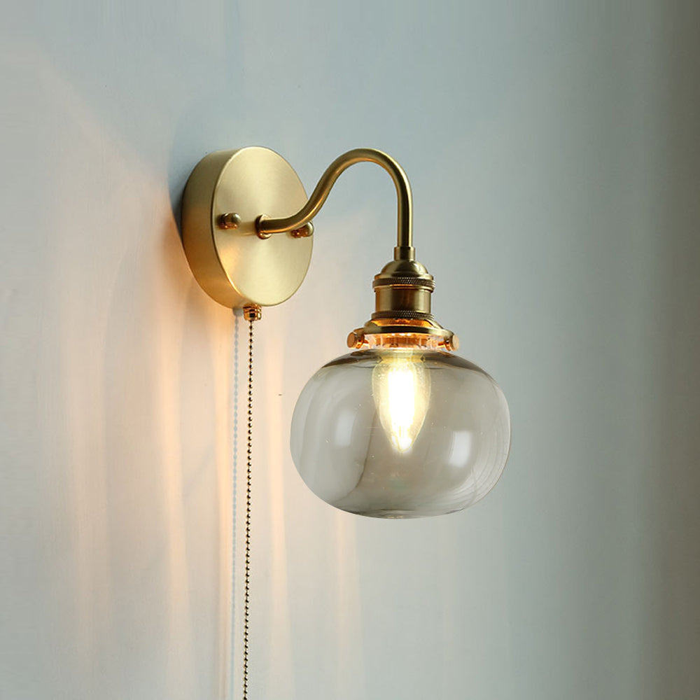 Pull Chain Heritage Brass Glass Wall Light
