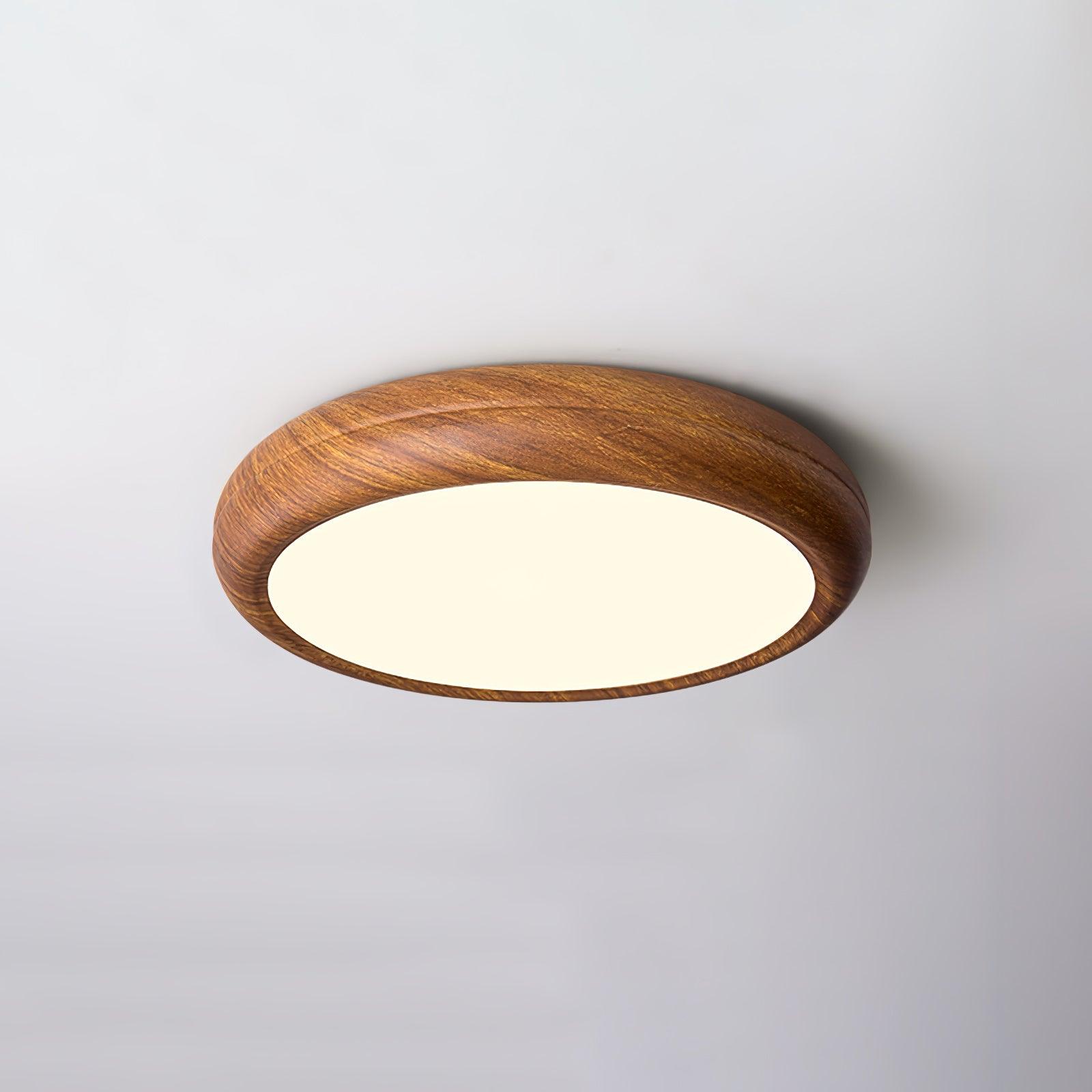 Round Flush Mount Nordic Wood Grain Ceiling Light With Acrylic Shade