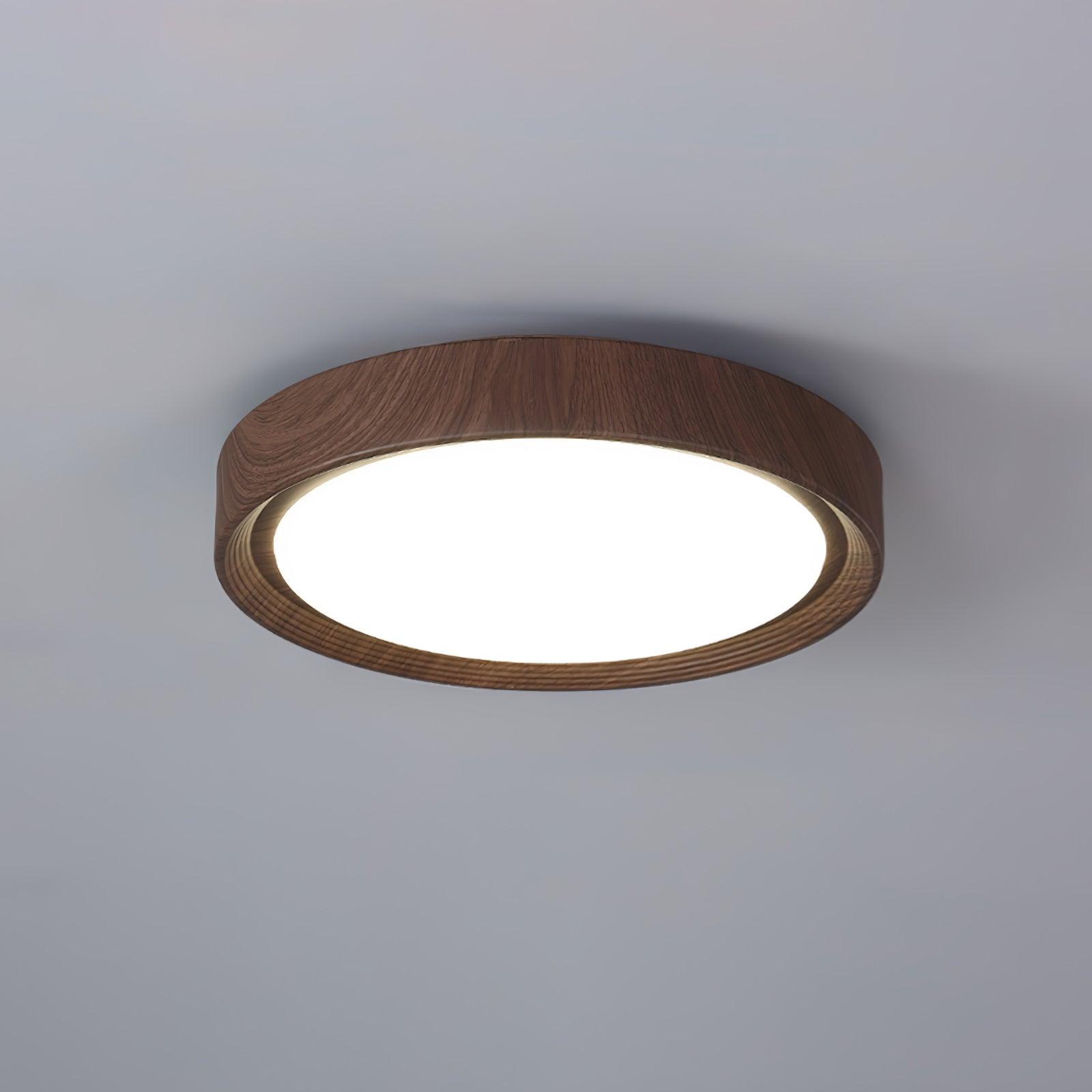 Round Flush Mount Nordic Wood Grain Ceiling Light With Acrylic Shade