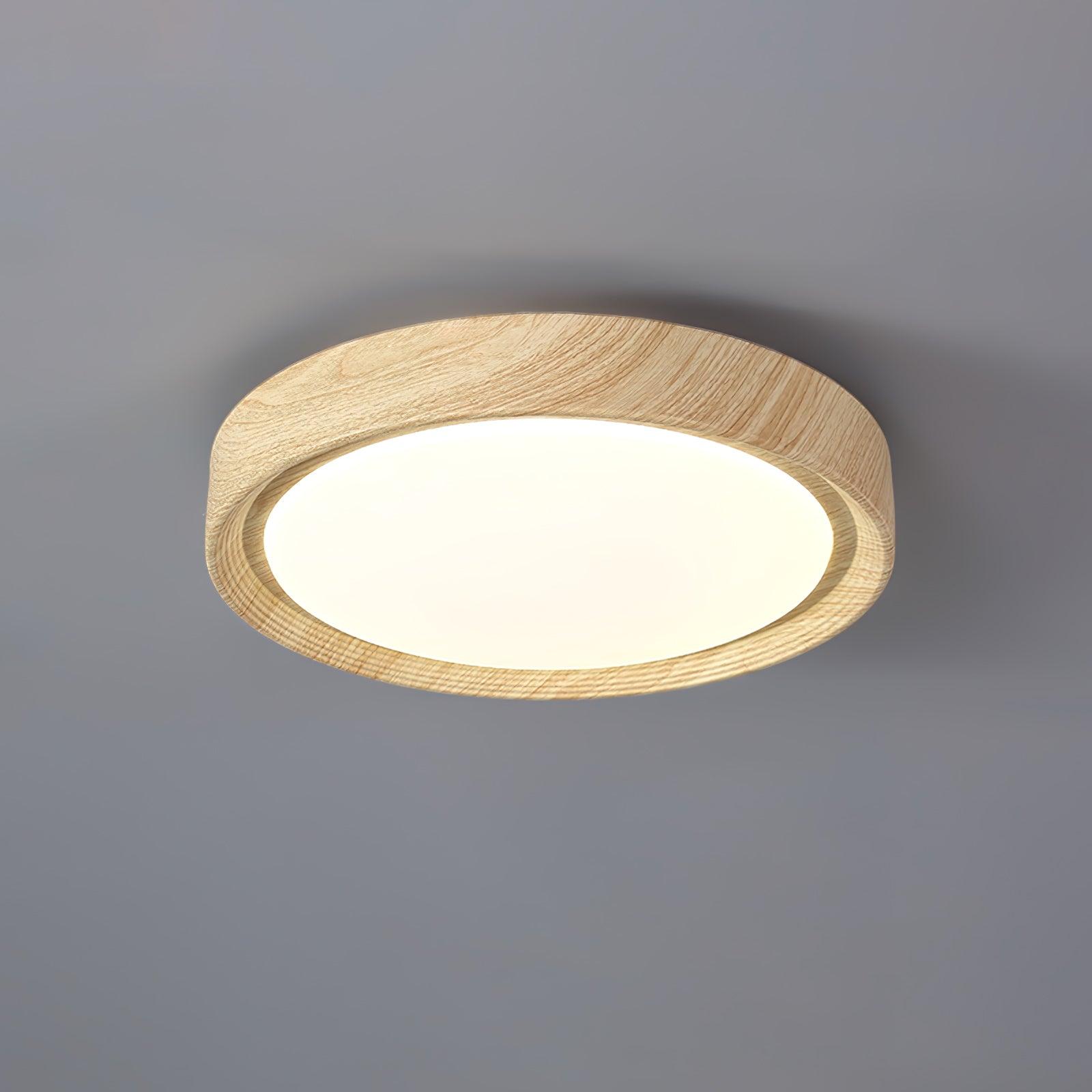 Round Flush Mount Nordic Wood Grain Ceiling Light With Acrylic Shade