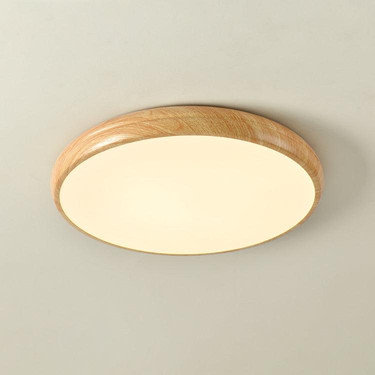 Round Flush Mount Nordic Wood Grain Ceiling Light With Acrylic Shade