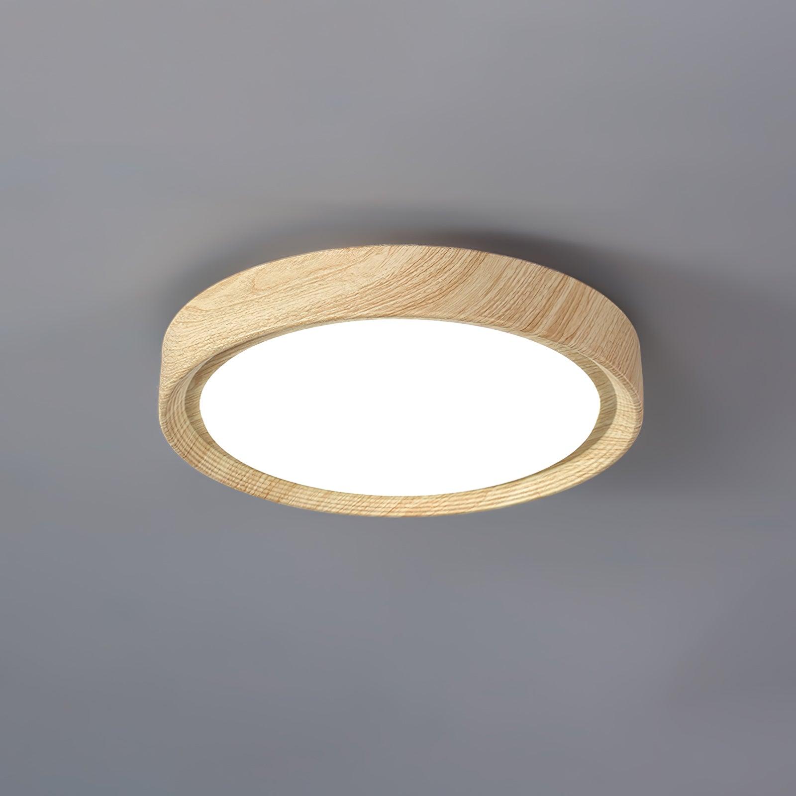 Round Flush Mount Nordic Wood Grain Ceiling Light With Acrylic Shade