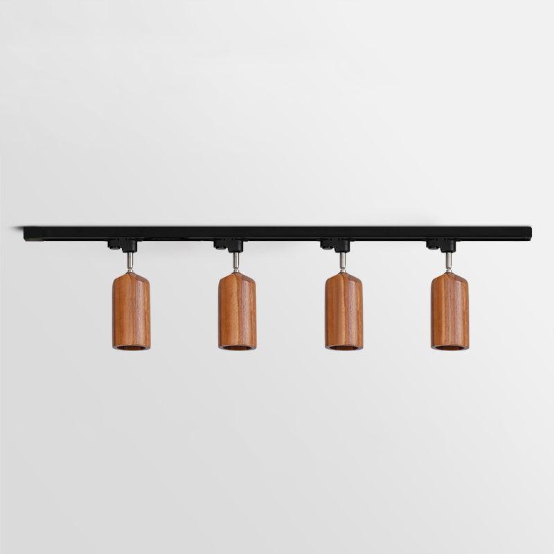 Three Adjustable Spotlight Heads Wood Tone Ceiling Track Lighting