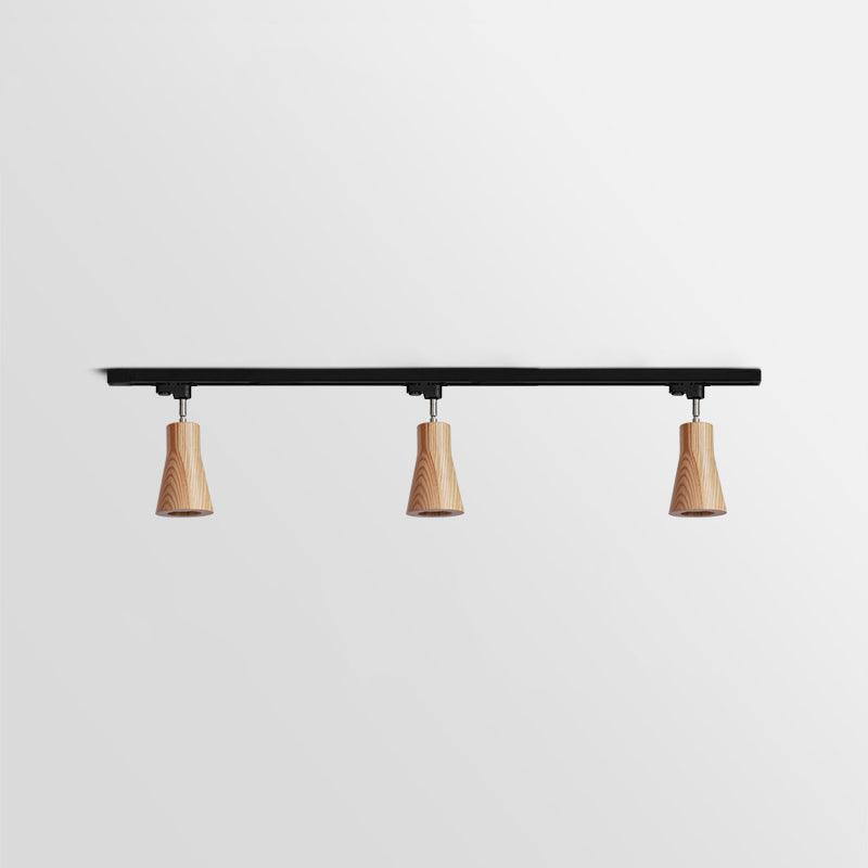 Three Adjustable Spotlight Heads Wood Tone Ceiling Track Lighting