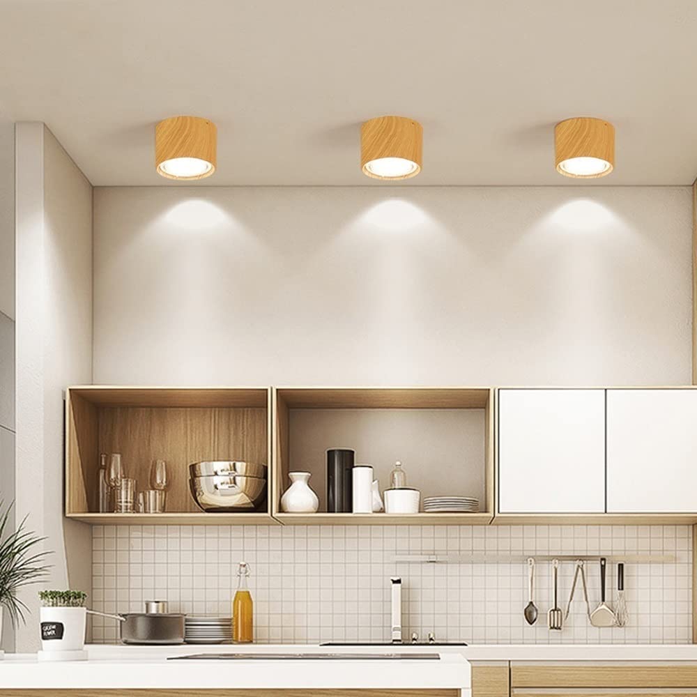 White Wood Or Black Finish Modern Round Flush Mount Ceiling Light