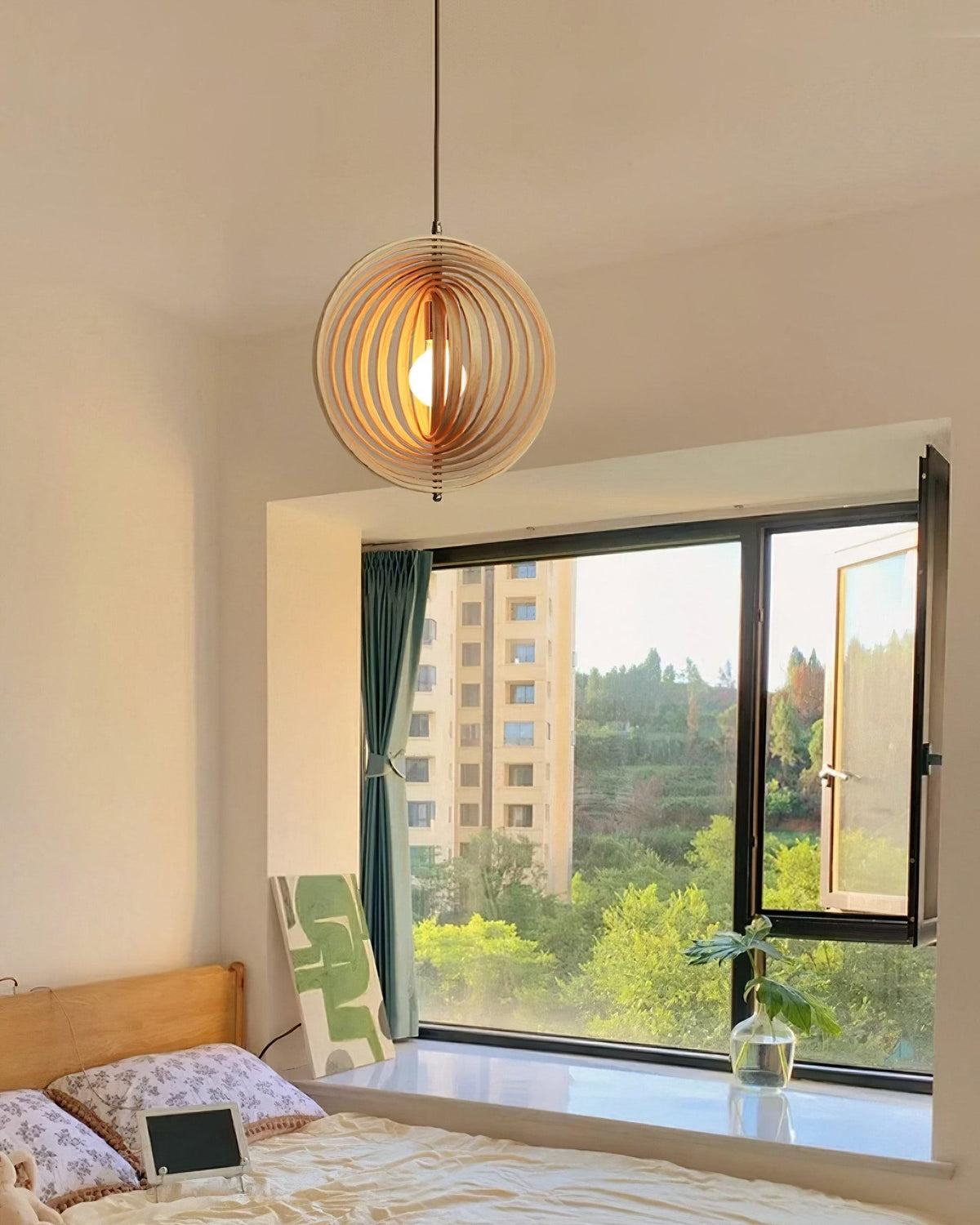 Warm Ambient Glow Wood Ring Pendant Lamp